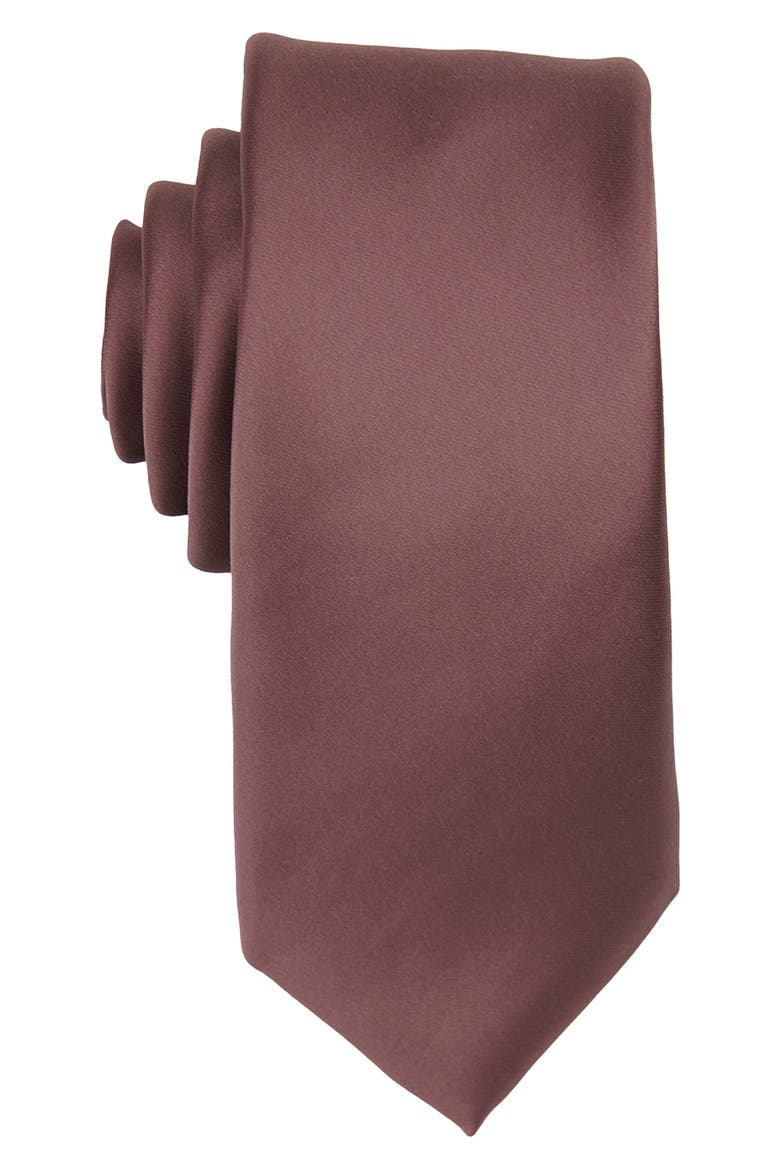 Men's Solid Satin X-Long Tie, Main, color, DARK MAUVE