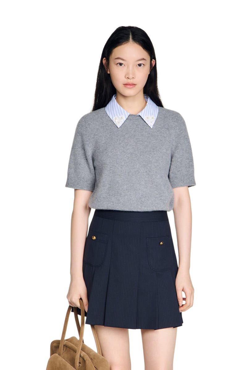 SANDRO Detachable collar wool sweater, Alternate, color, Grey