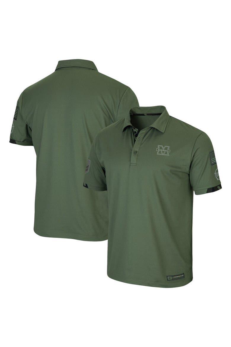 Men's Colosseum Olive Marshall Thundering Herd OHT Military Appreciation Echo Polo, Main, color, Olive