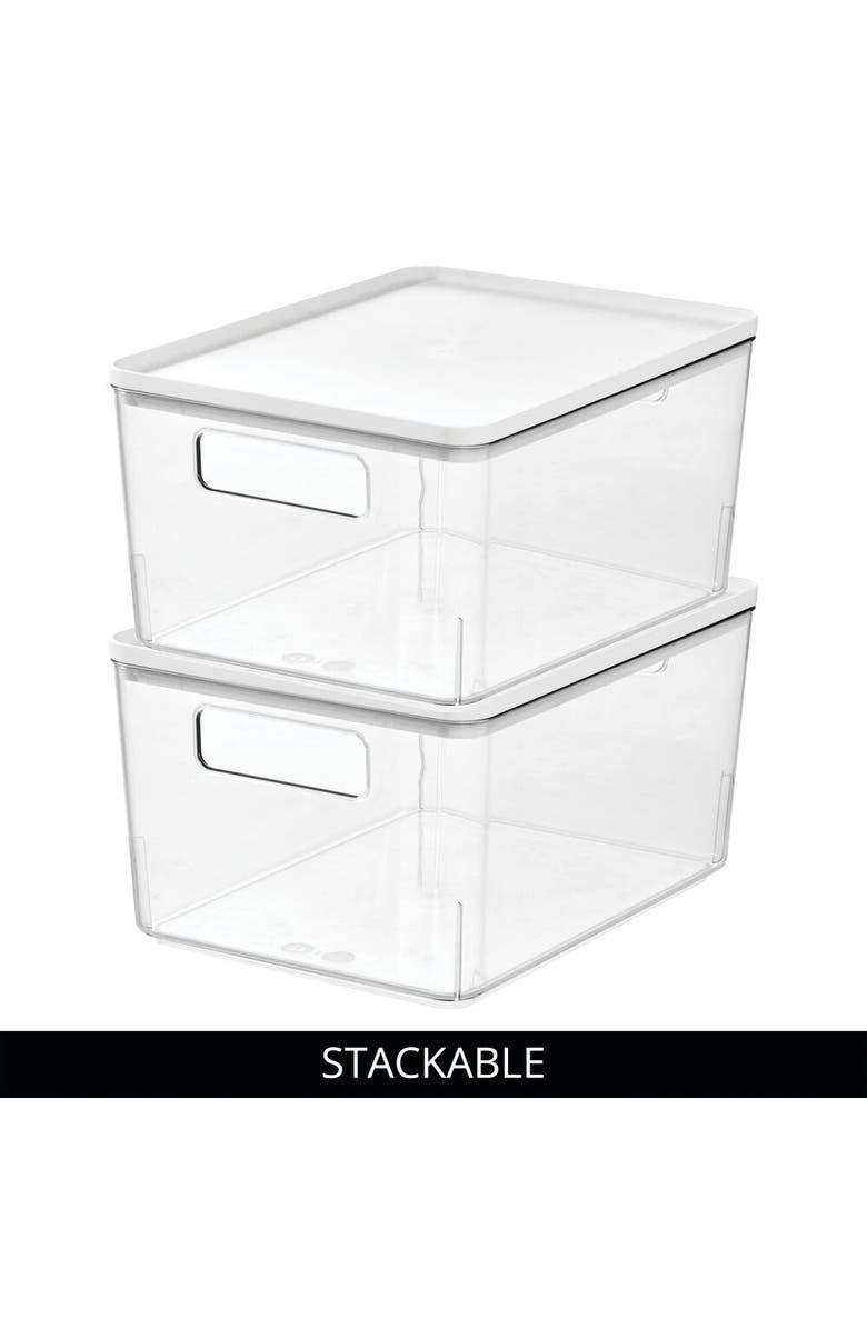 Basic Pantry Bin with Removable Lid - Plastic Storage Bin with Handles - Set of 6, Clear/White, Alternate, color, Clear