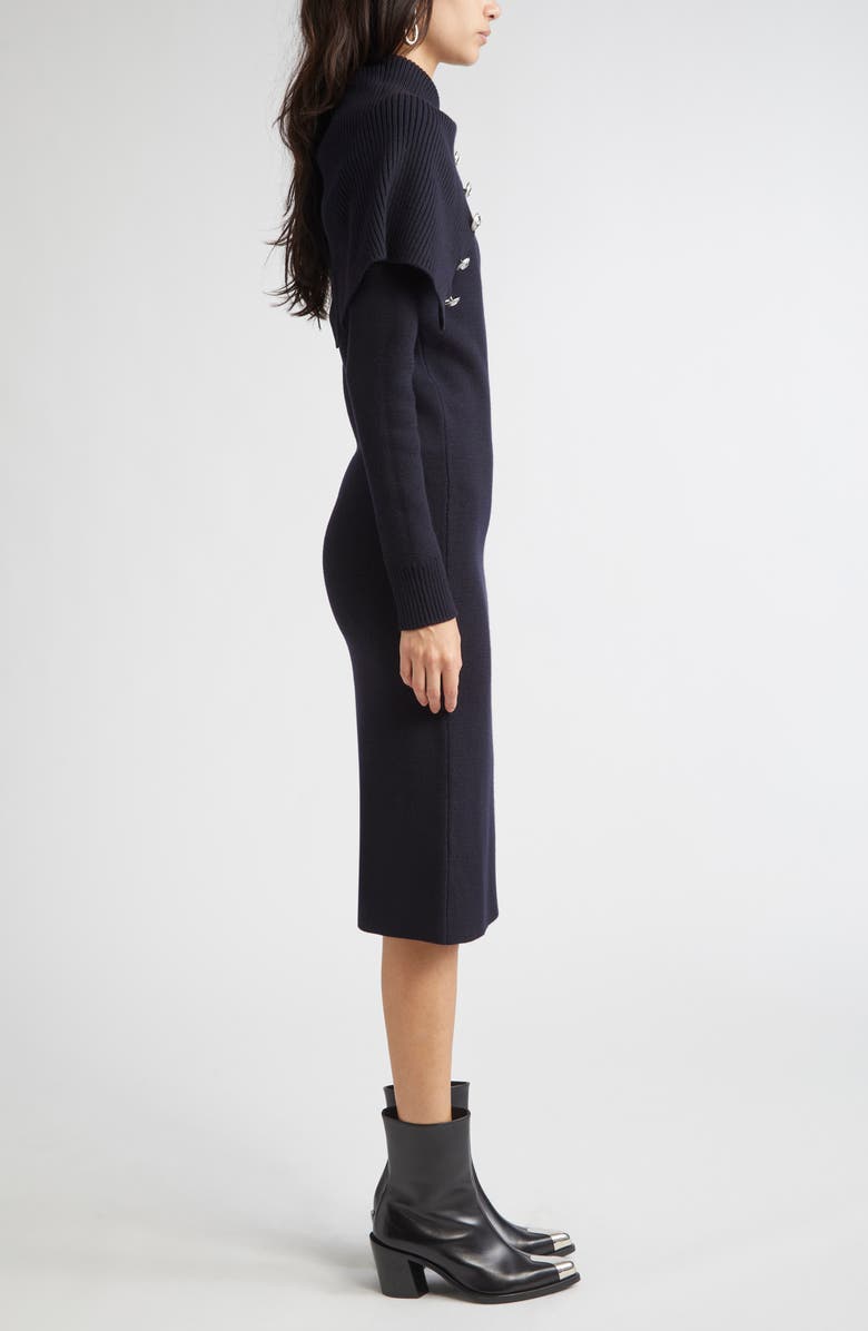 Rabanne Drape Shoulder Long Sleeve Merino Wool Sweater Dress, Alternate, color, Navy