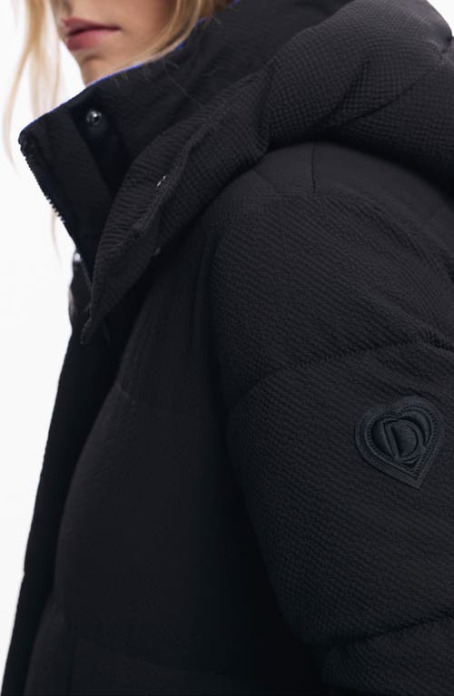 Desigual Quilted Puffer Longline Coat With Removable Hood In Black