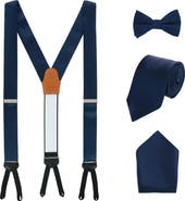 Trafalgar Sutton Solid Color Silk Brace Bow Tie Necktie and Pocket Square Set