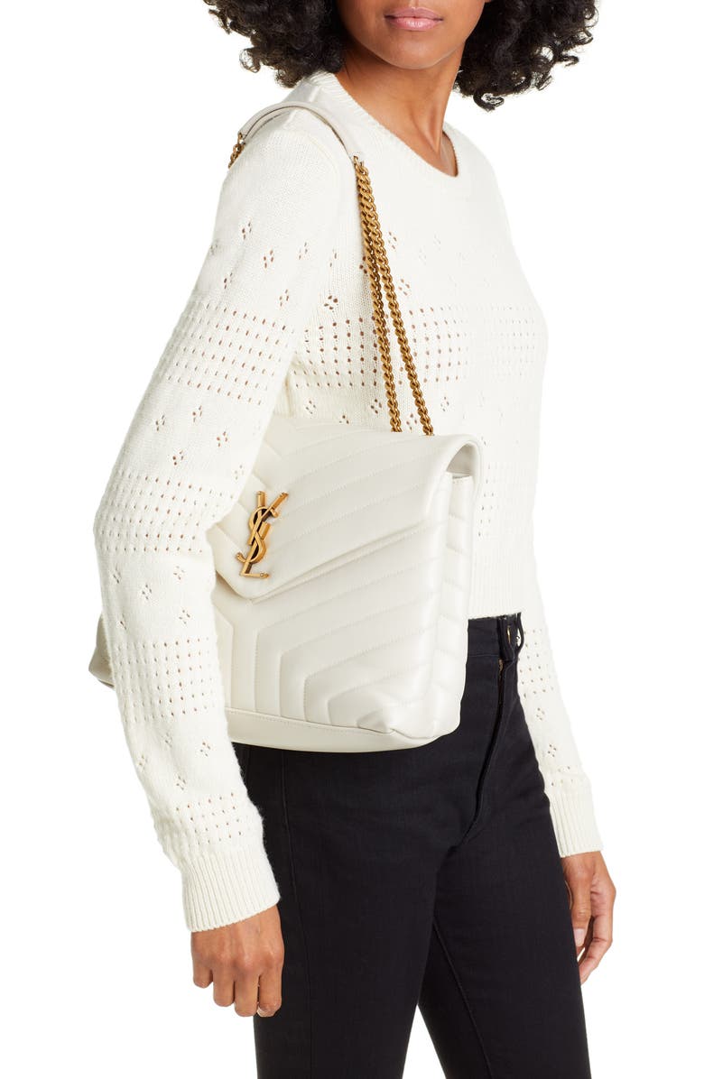 Saint Laurent Medium Loulou Matelassé Leather Shoulder Bag, Alternate, color, Crema Soft