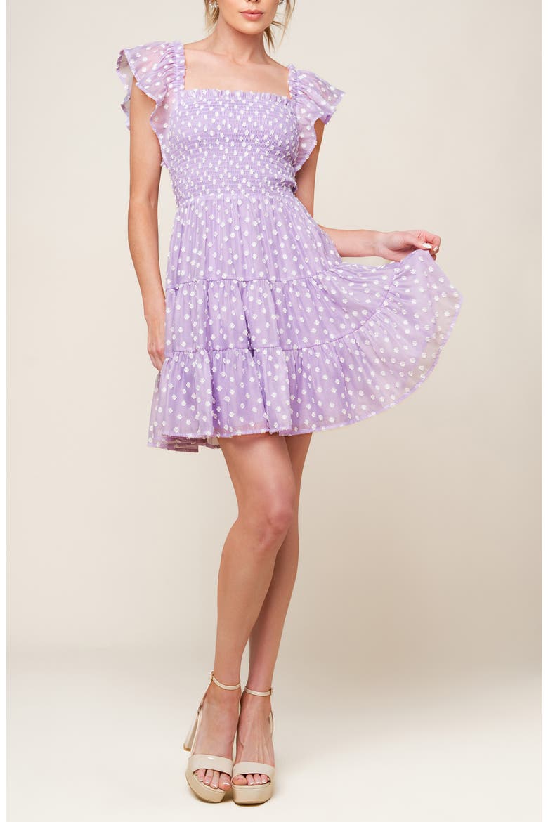Textured Frilly Sleeve Minidress, Alternate, color, LAVENDER