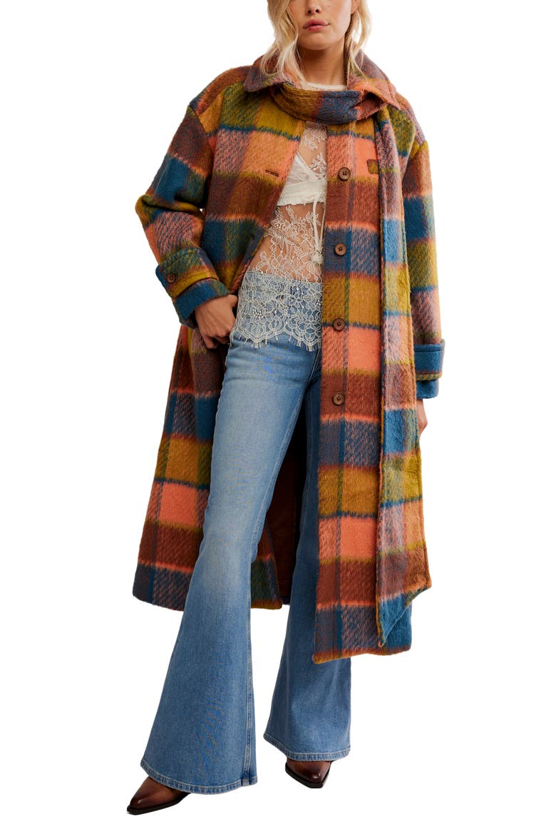 Dalton Plaid Wool Coat, Main, color, CORAL