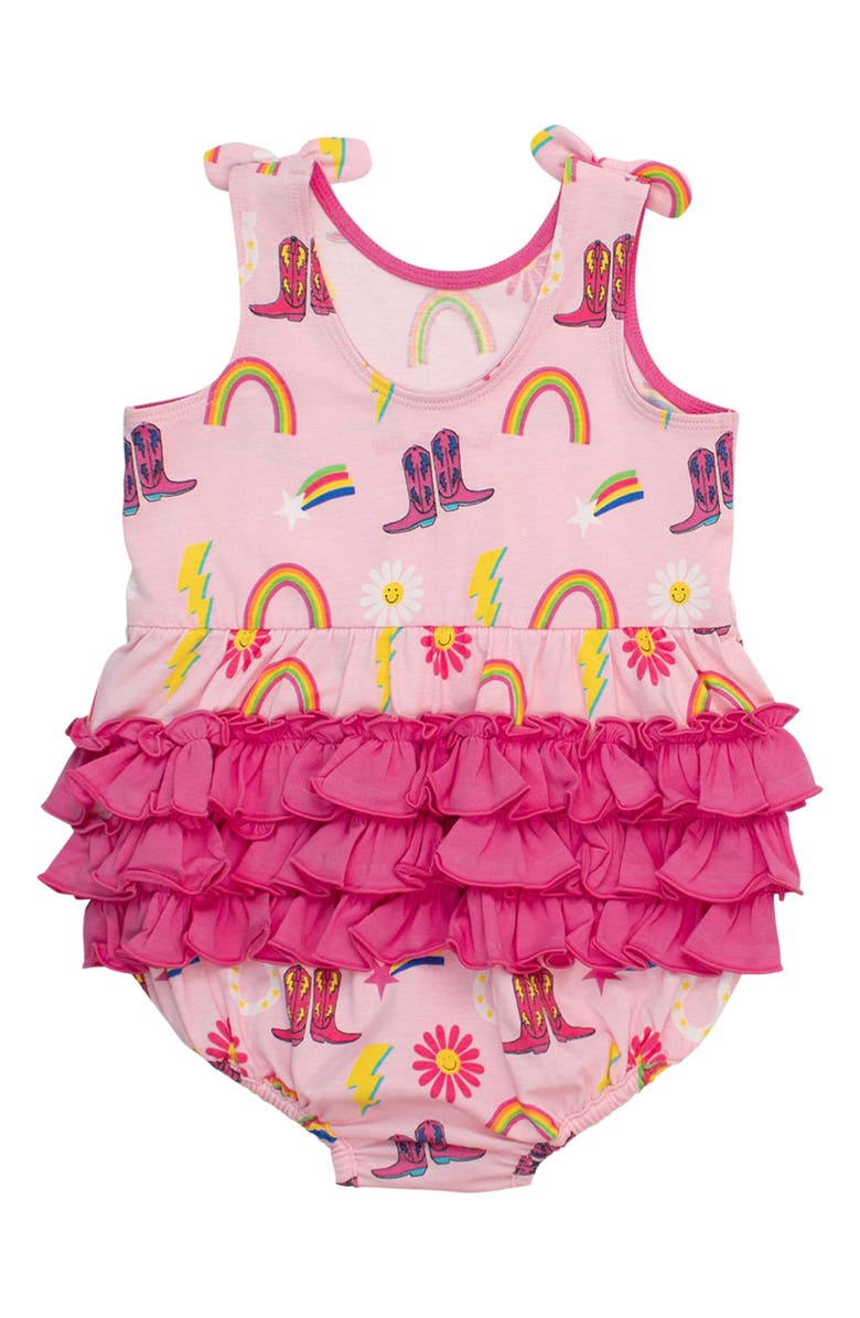 RuffleButts Cowgirl Cutie Ruffle Bubble Romper, Alternate, color, Pink