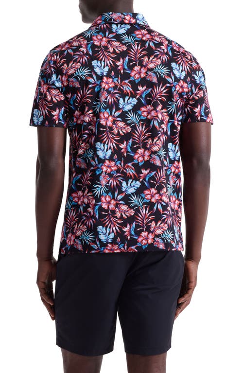 Bugatchi Hendrix Digital Tropical Floral Print Pima Cotton Polo In Black
