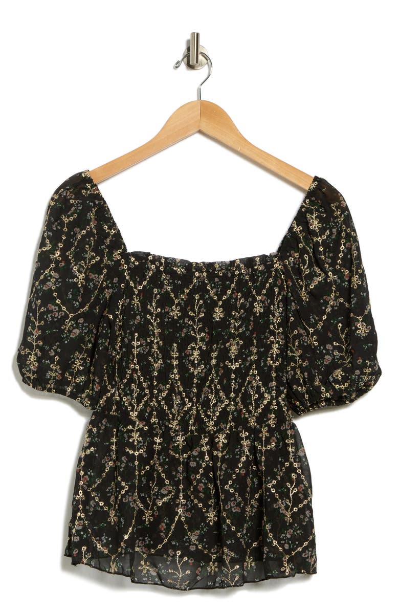 Forgotten Grace Print Short Sleeve Top, Alternate, color, Black Multi