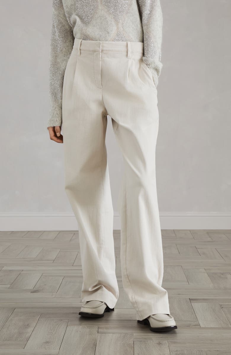 Brunello Cucinelli Stretch dyed denim loose straight trousers with monili, Alternate, color,