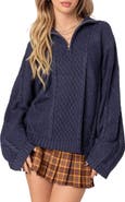 EDIKTED Oversize Cable Stitch Quarter Zip Sweater
