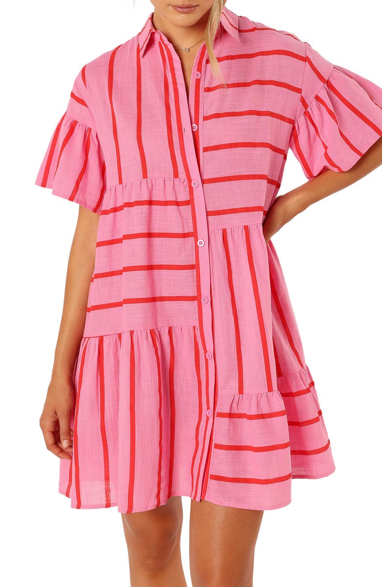 Petal & Pup Peachy Stripe Cotton Trapeze Minidress, Alternate, color, 