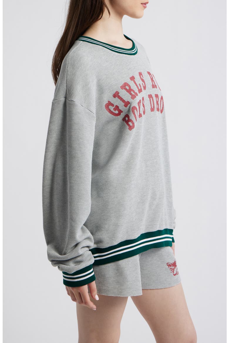 Girls Rule Boys Drool Waffle Knit Sweatshirt, Alternate, color, HEATHER GREY