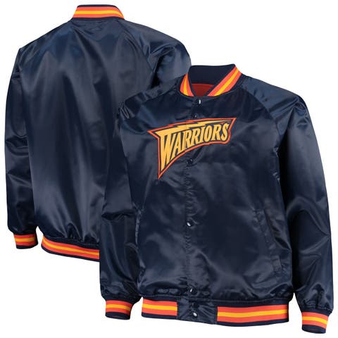 Men's Mitchell & Ness Navy Golden State Warriors Big & Tall Hardwood Classics Raglan Satin Full-Snap Jacket