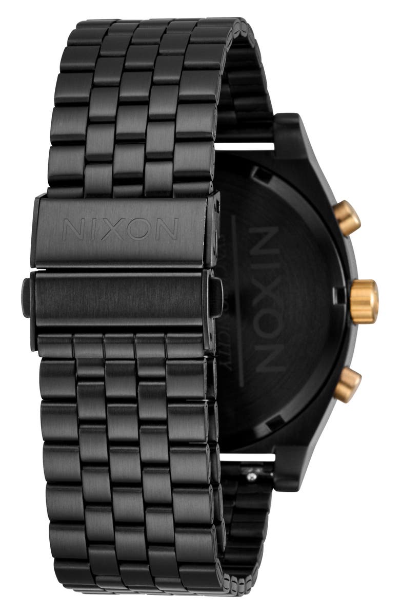 Nixon Time Teller Chronograph Bracelet Watch, 40mm, Alternate, color, Black / Black / Gold