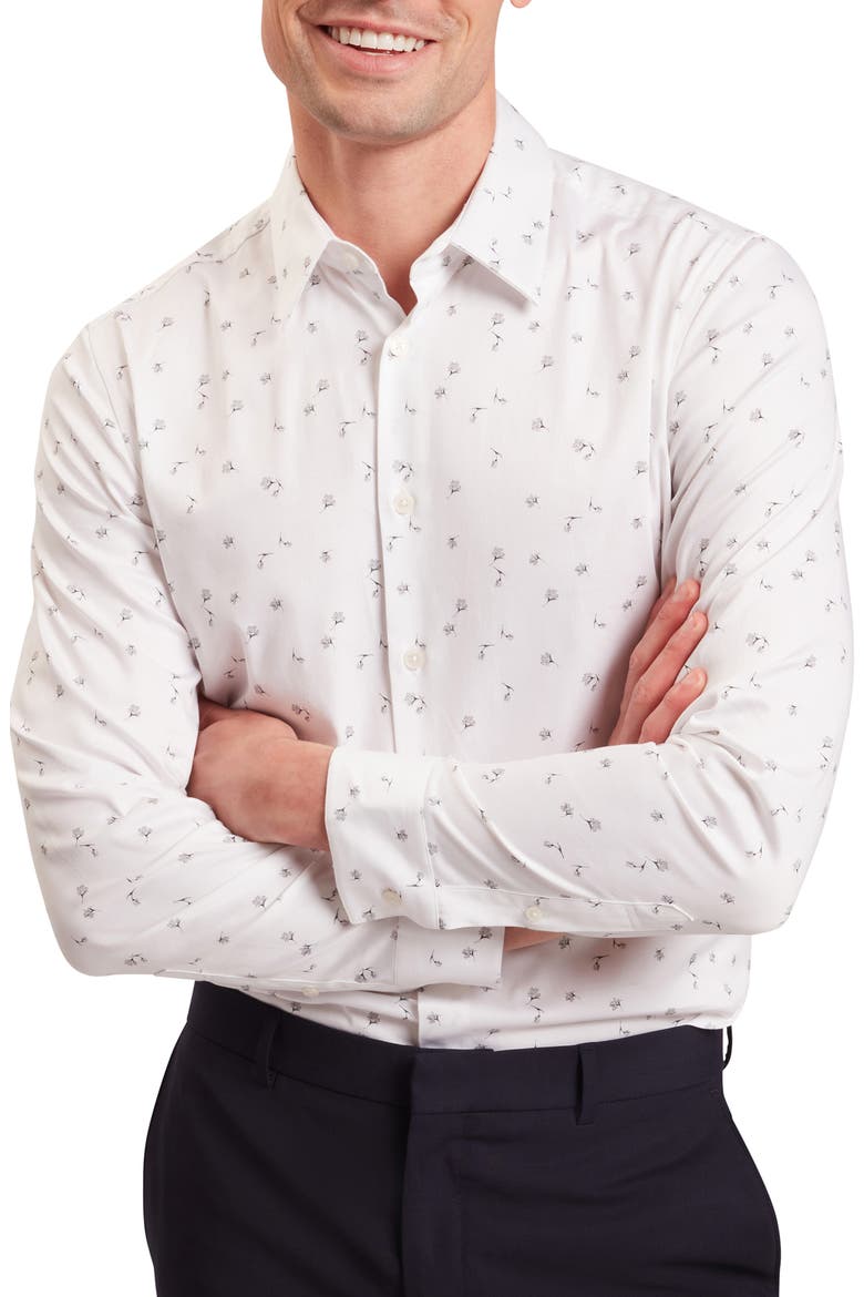 Iskran Floral Print Stretch Cotton Button-Up Shirt, Main, color, WHITE