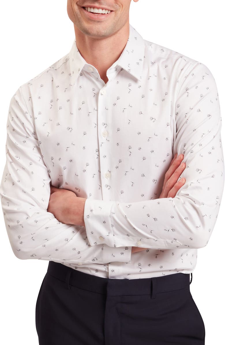 Ted Baker Iskran Floral Print Stretch Cotton Button-Up Shirt, Main, color, White