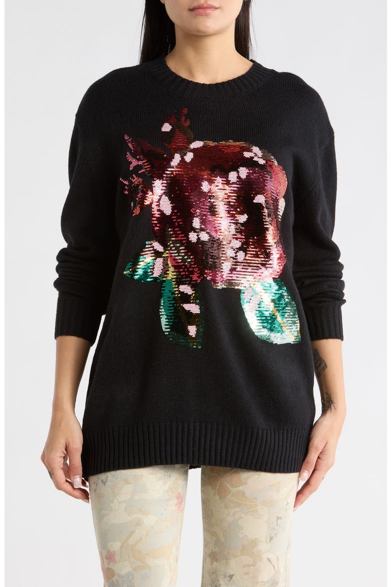 Sequin Knit Sweater, Main, color, BLACK