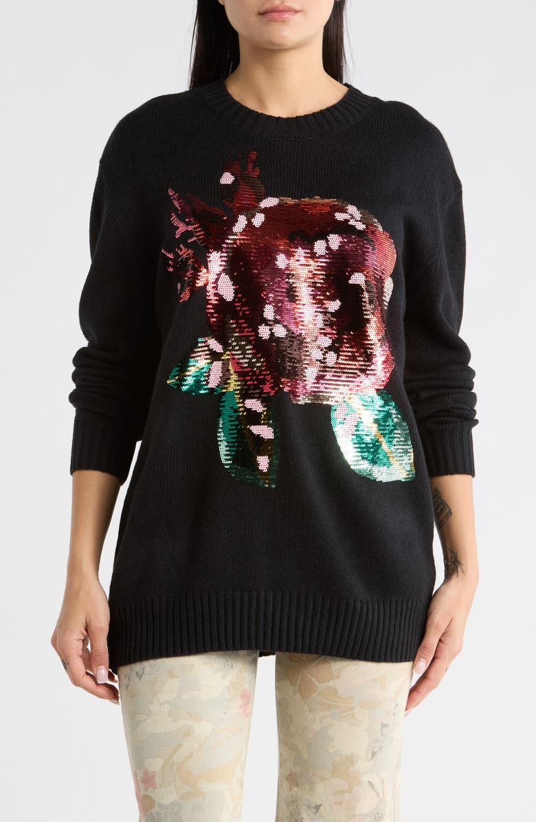 Desigual Sequin Knit Sweater, Main, color, Black
