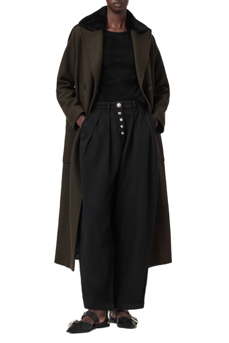 Millie Shearling Collar Wool Blend Long Coat, Alternate, color, KHAKI GREEN
