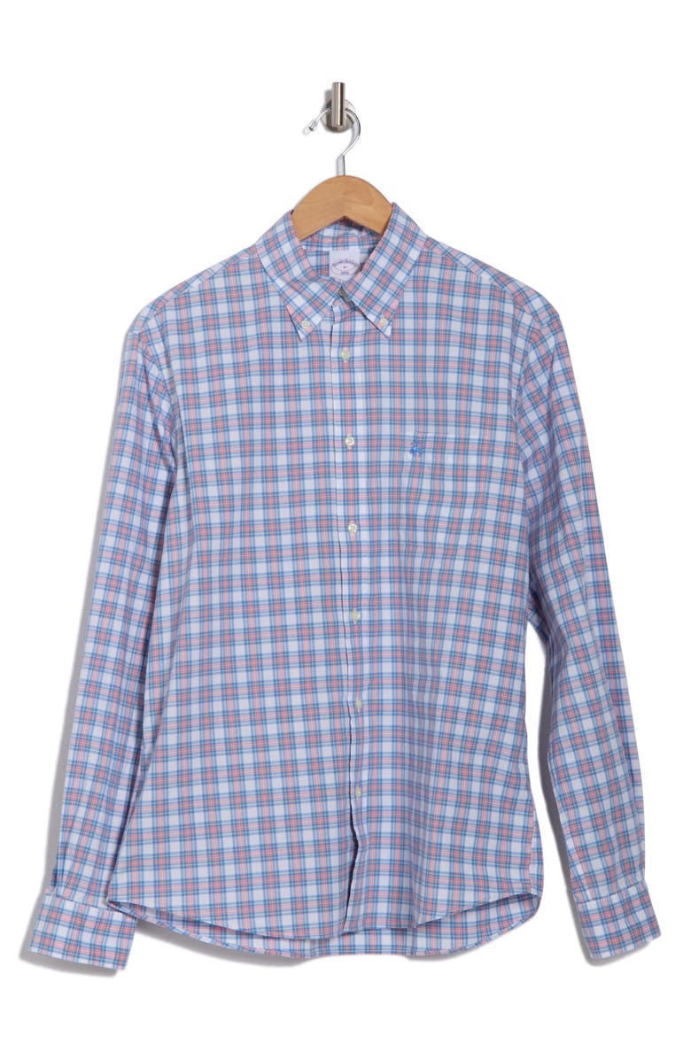 Brooks Brothers Plaid Cotton Button-Down Shirt, Alternate, color, Salmon Blue Tartan