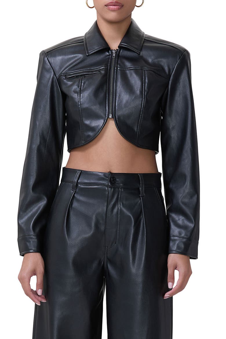 Hallie Crop Faux Leather Jacket, Main, color, NOIR PU