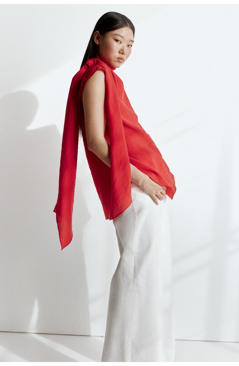 H&M Sleeveless scarf-collar blouse, Alternate, color, Bright Red