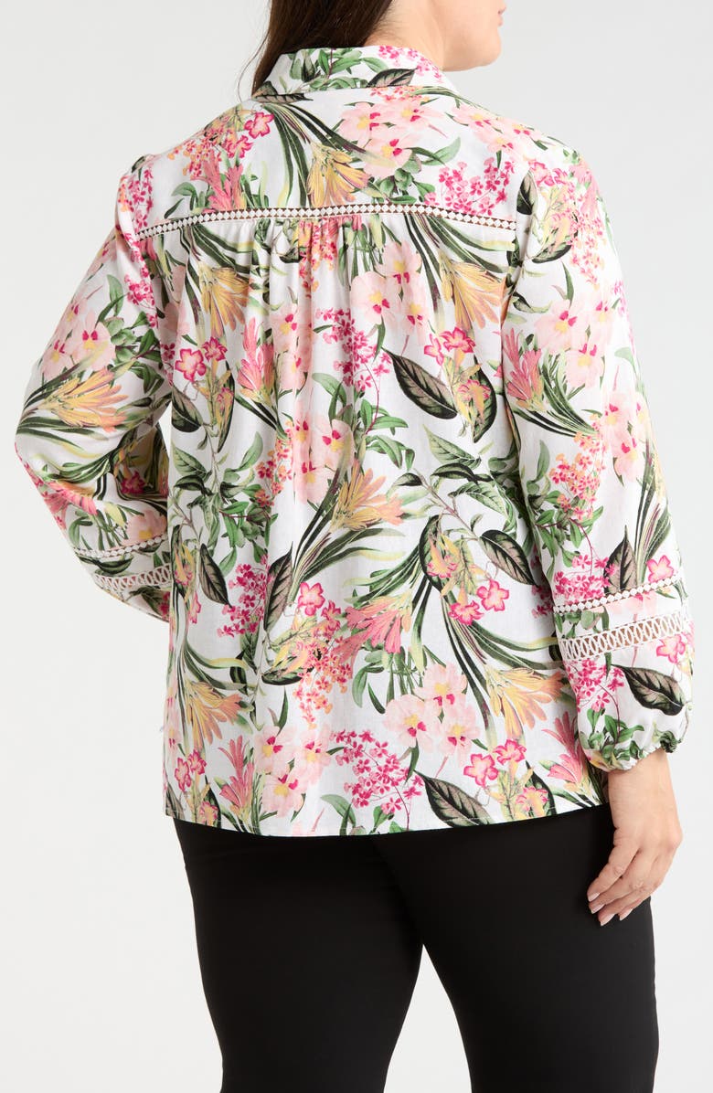 Jones New York Floral Print Shirt, Alternate, color, White Sand Multi