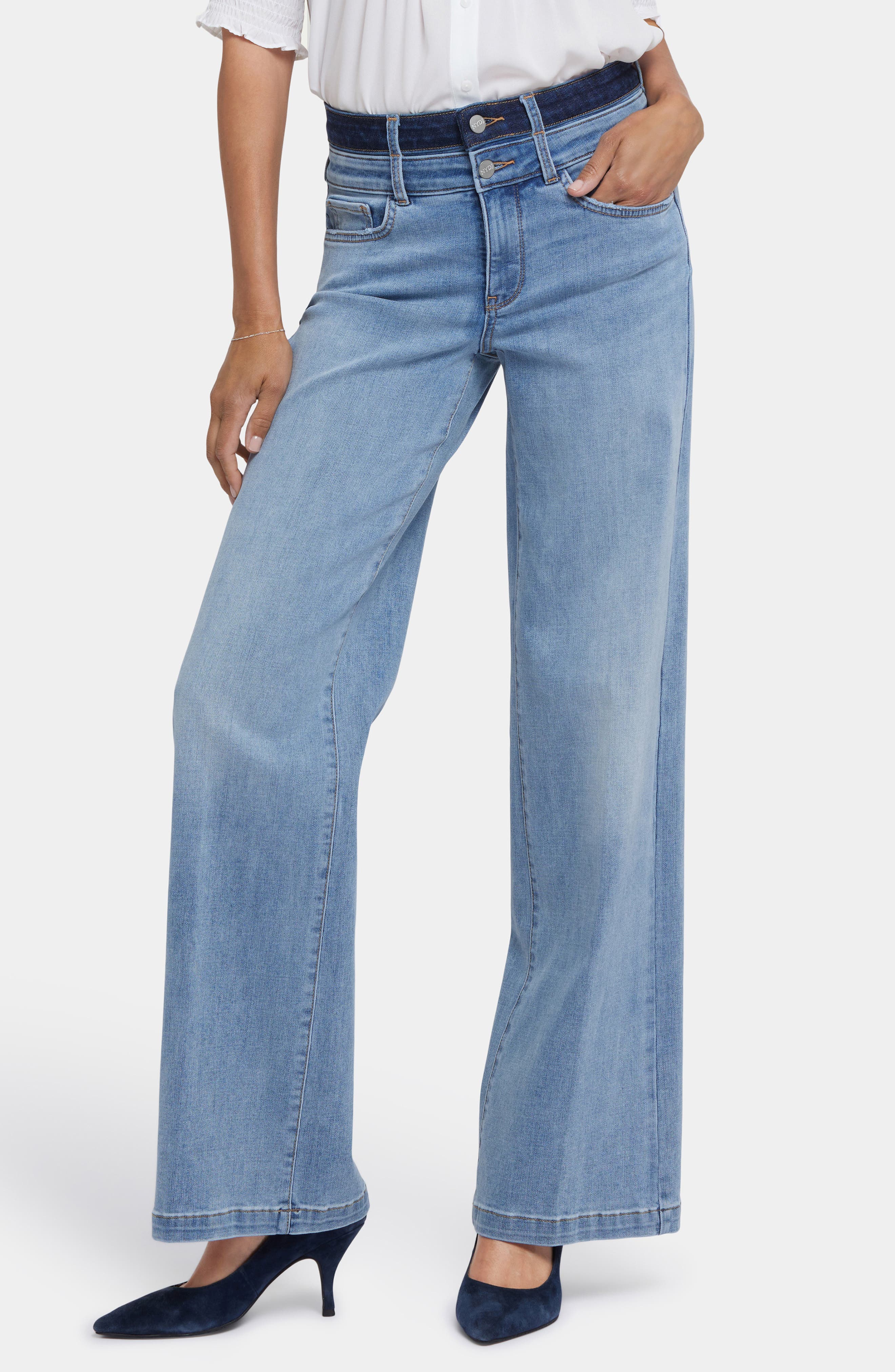 NYDJ Teresa High Waist Contrast Waistband Wide Leg Jeans