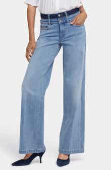 NYDJ Teresa High Waist Contrast Waistband Wide Leg Jeans