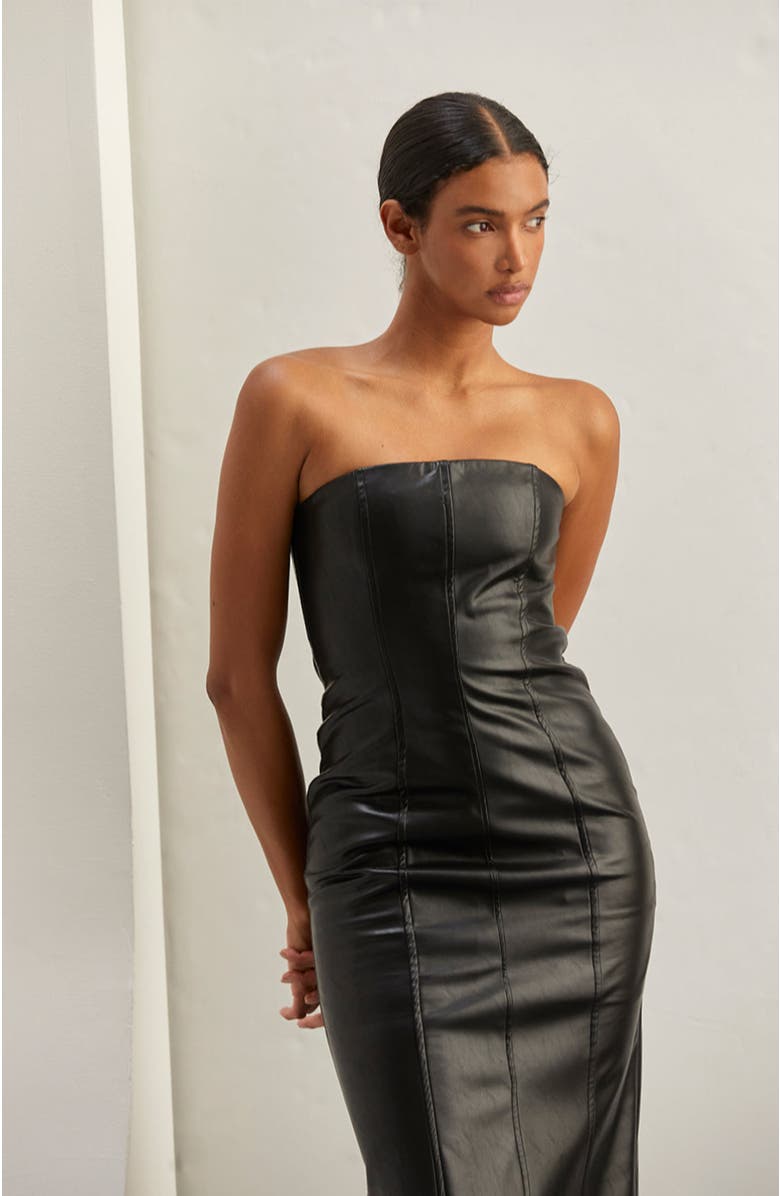 CRESCENT Faux Leather Tube Midi Dress, Alternate, color, Black