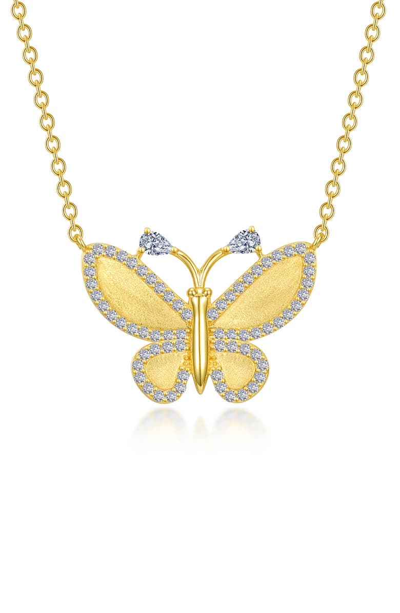 Lafonn Simulated Diamond Butterfly Pendant Necklace, Main, color, 