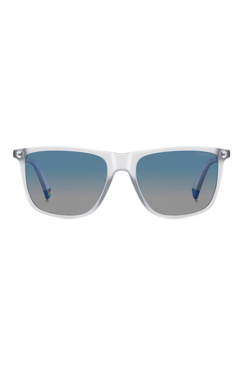 55mm Gradient Polarized Rectangular Sunglasses, Main, color, MATTE CRYSTAL/ BLUE SF POLAR