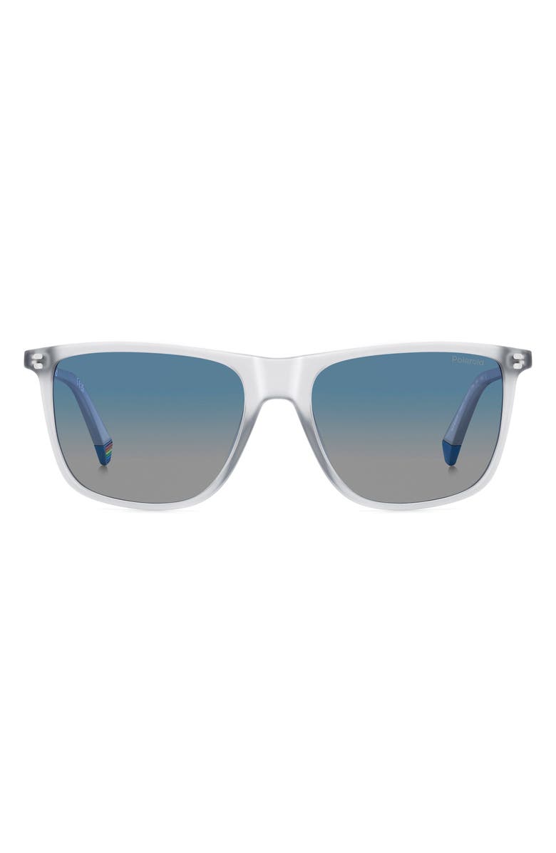 Polaroid 55mm Gradient Polarized Rectangular Sunglasses, Main, color, Matte Crystal/ Blue Sf Polar