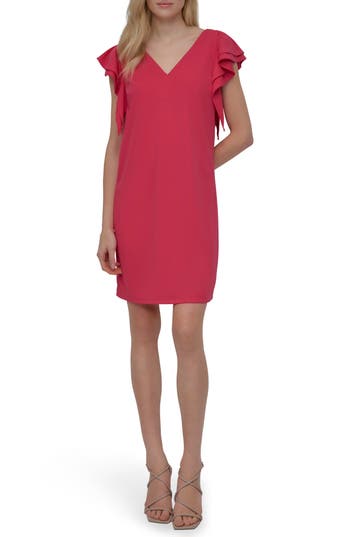Dkny Flutter Sleeve Matte Jersey Trapeze Dress