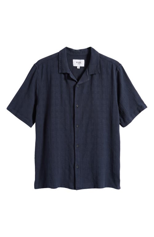 Wax London Didicot Open Weave Cotton Camp Shirt In Navy