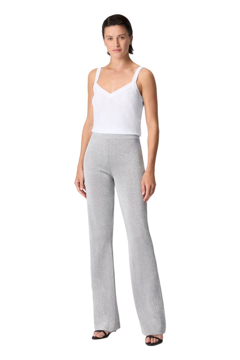 Lamé Fabric Flare Trousers, Main, color, Light Blue