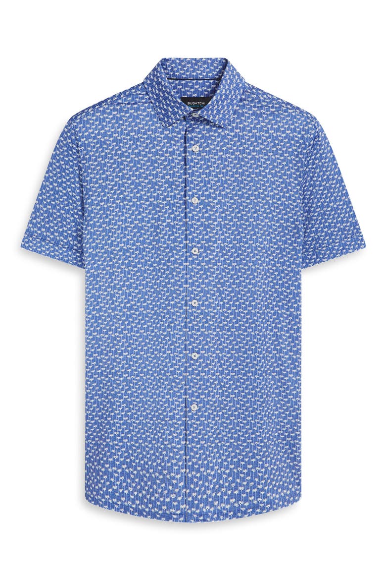 OoohCotton® Floral Print Short Sleeve Button-Up Shirt, Alternate, color, CLASSIC BLUE