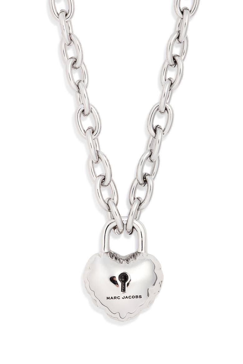 Balloon Heart Lock Pendant Necklace, Main, color, LIGHT ANTIQUE SILVER