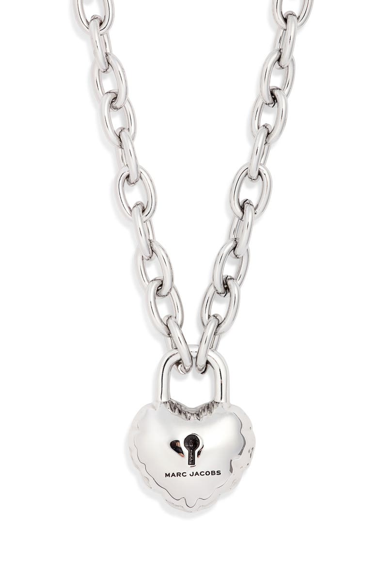 Marc Jacobs Balloon Heart Lock Pendant Necklace, Main, color, Light Antique Silver