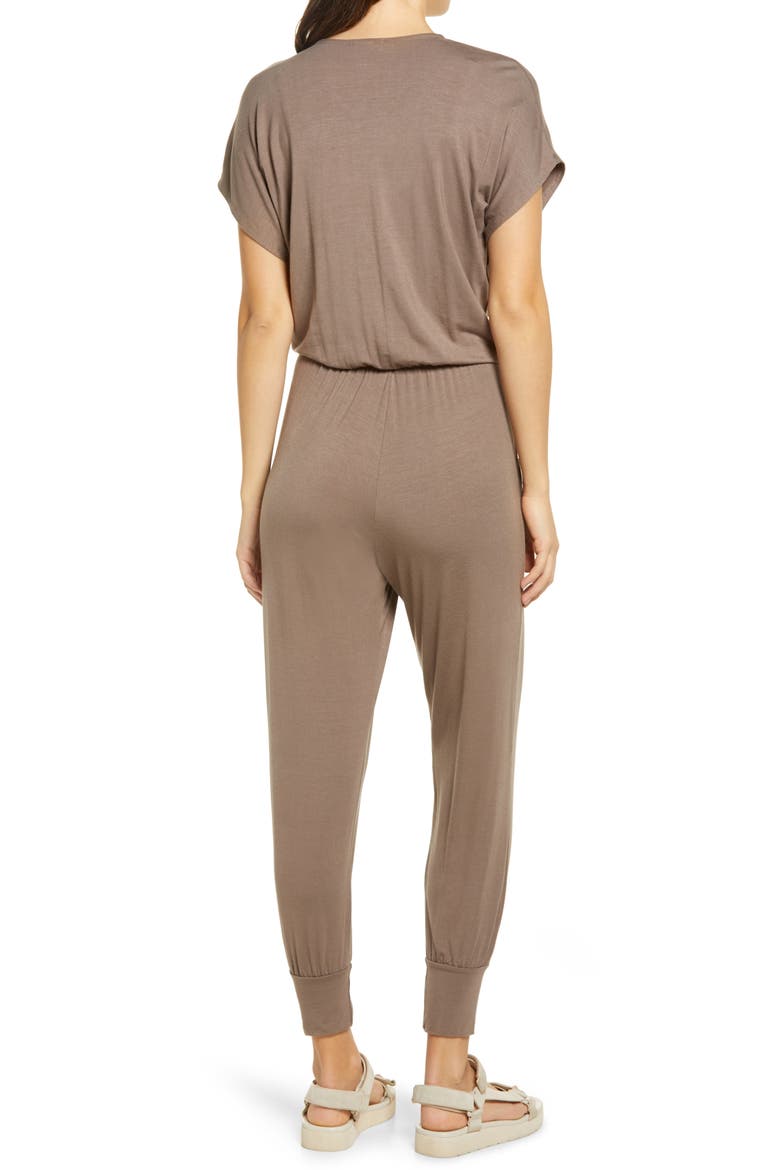 Short Sleeve Wrap Top Jumpsuit, Alternate, color, DARK KHAKI
