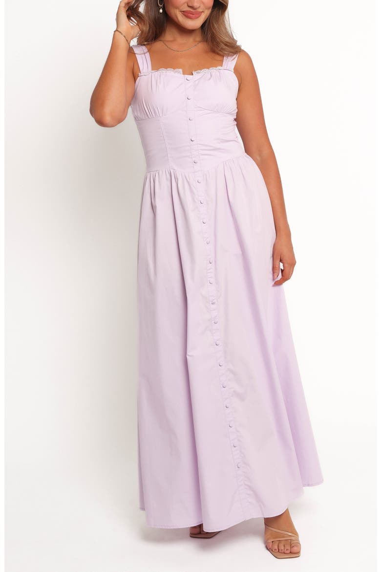 Bellus Lace Trim Sleeveless Maxi Dress, Main, color, LILAC