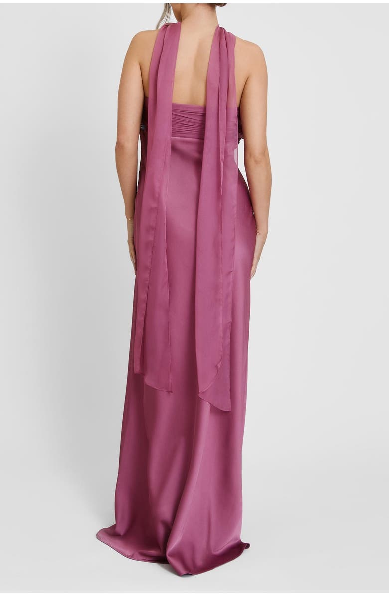 Six Stories Chiffon Bandeau Satin Maxi Dress, Alternate, color, Plum