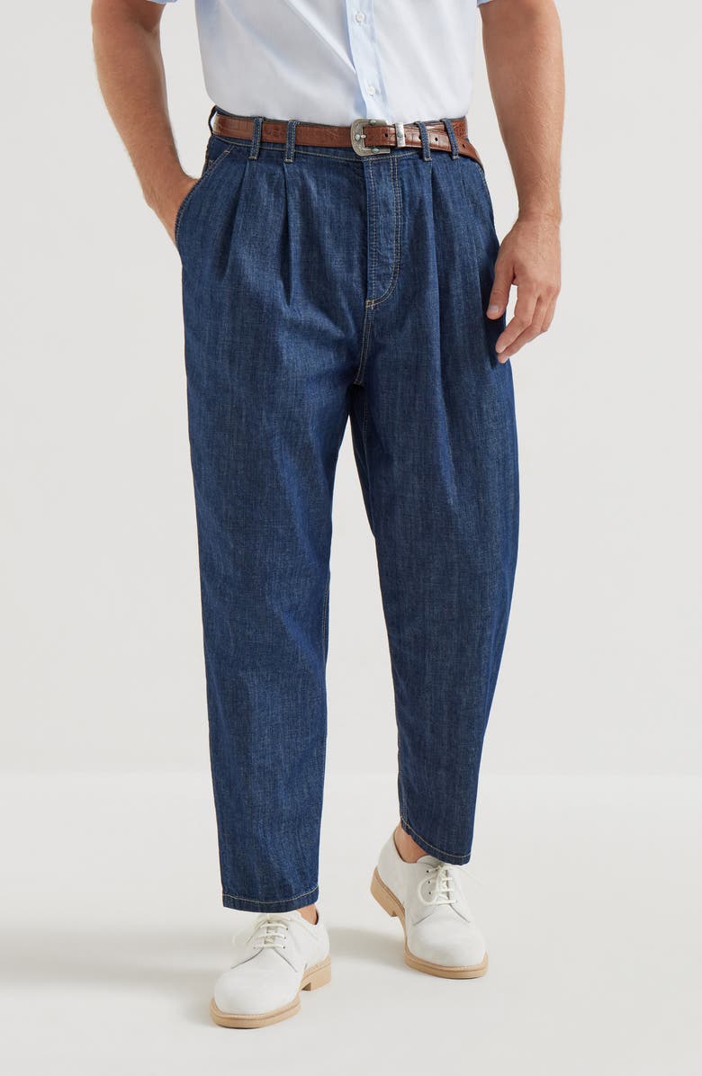 Brunello Cucinelli Double pleated trousers, Main, color, Dark Denim
