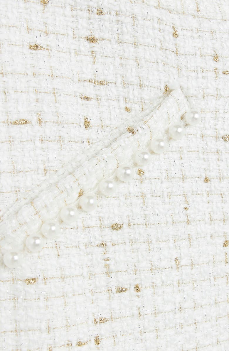 River Island Imitation Pearl Trim Metallic Tweed Skirt, Alternate, color, Cream