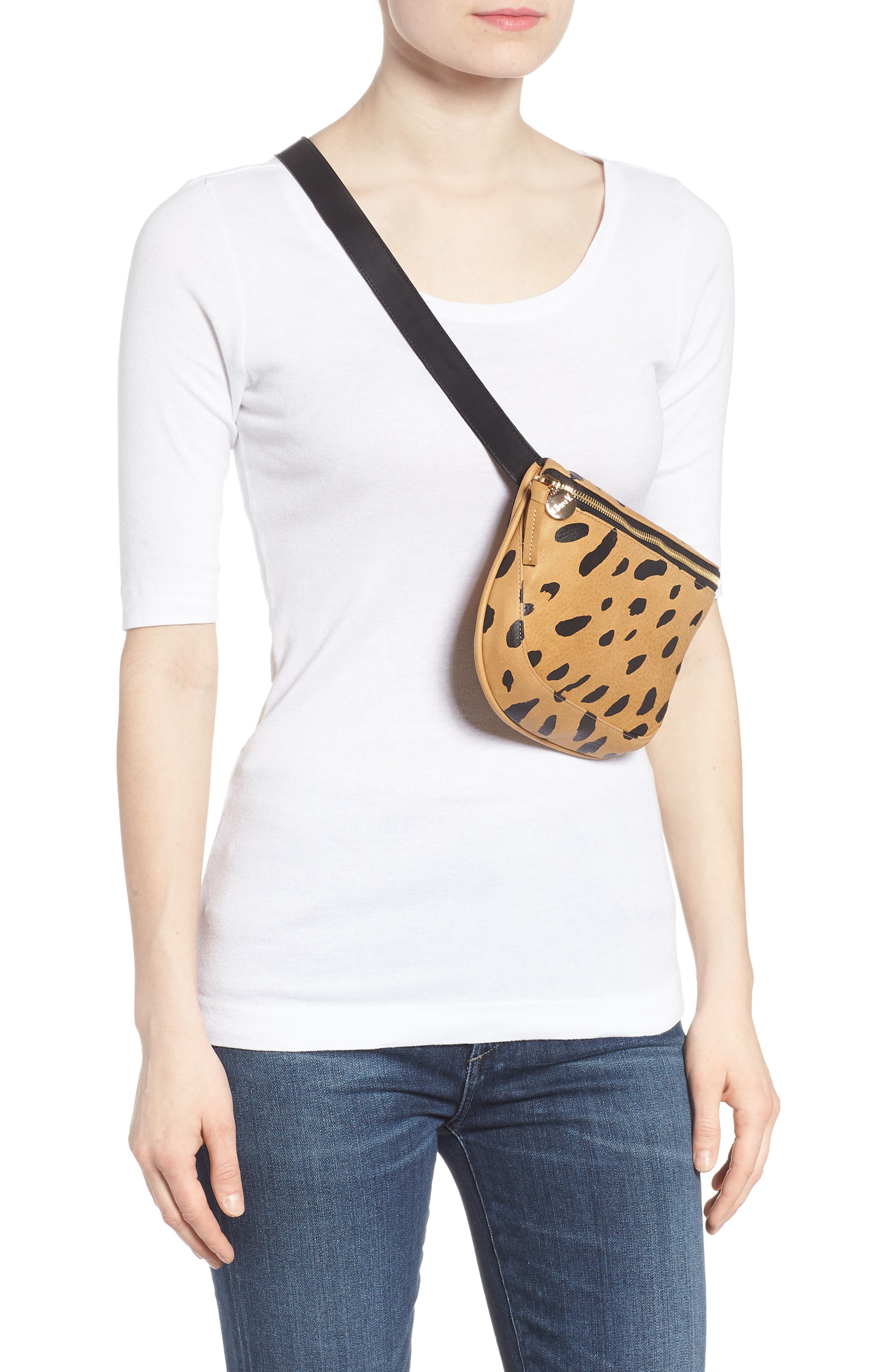Clare V. Jaguar Print Leather Fanny Pack, Alternate, color, 