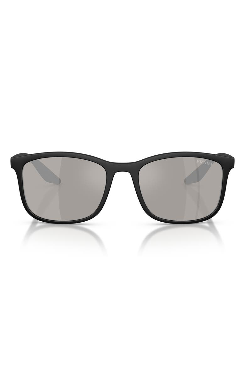 Prada Linea Rossa 56mm Pillow Sunglasses, Main, color, Matte Black/ Grey Silver