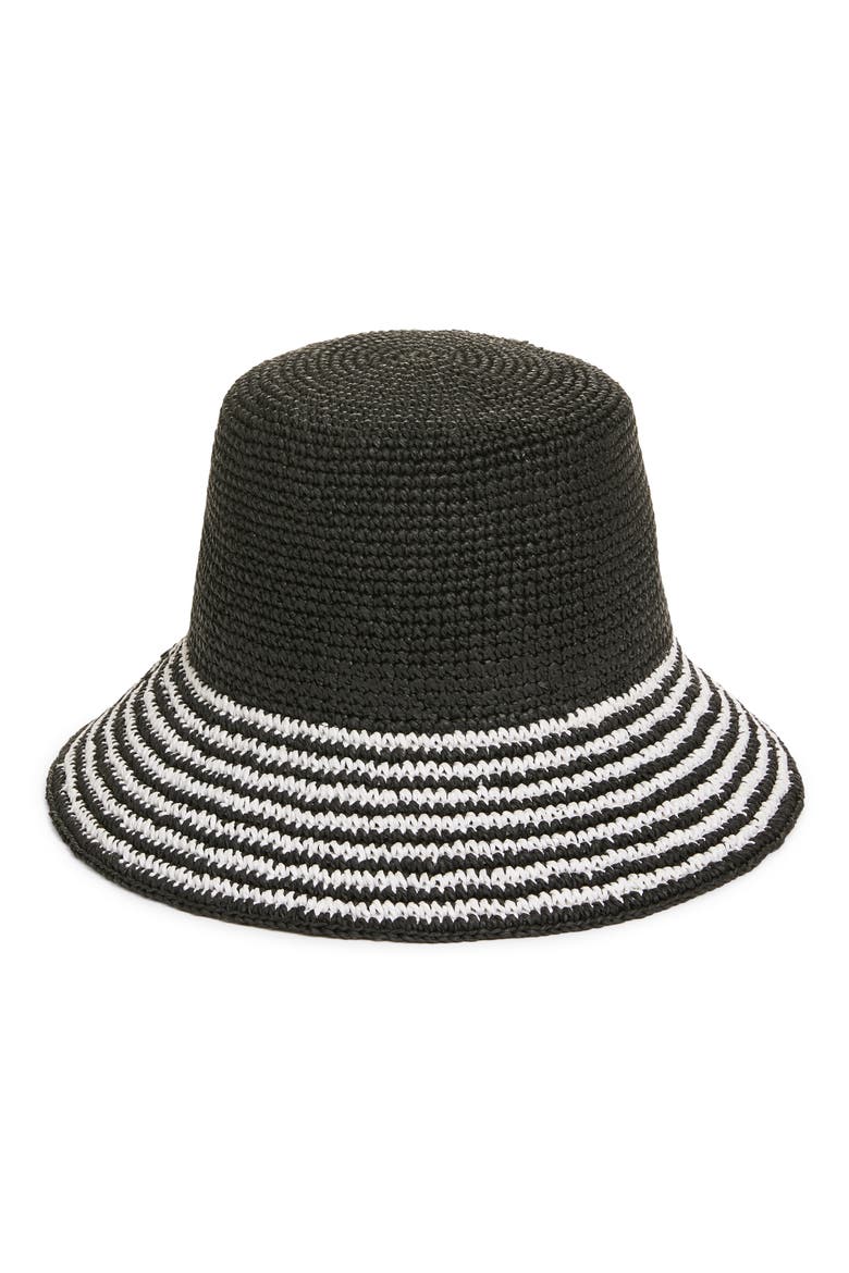 Stripe Brim Straw Bucket Hat, Main, color, BLACK COMBO