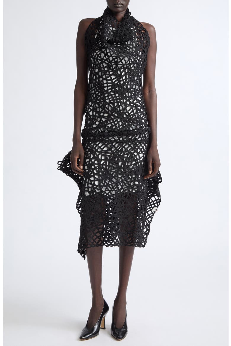 Webbed Sleeveless Dress, Main, color, BLACK