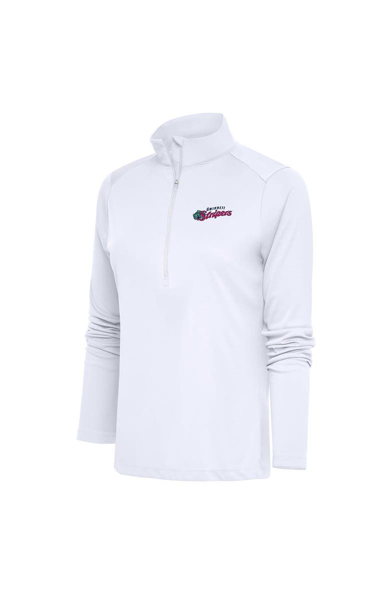ANTIGUA Women's Antigua White Gwinnett Stripers Tribute Half-Zip Pullover Top, Main, color,